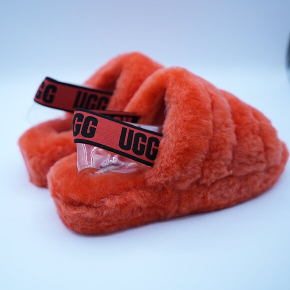 Ugg Fluff Yeah Slide Womens Size 6 Orange Fluffy Sandal Slingback Strap NWT - Picture 4 of 9